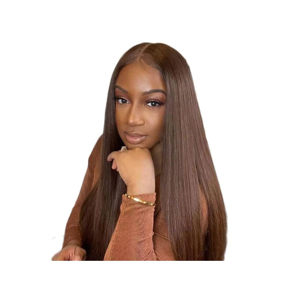 13x4 Chocolate Brown Human Hair Lace Front Wig 20 Inch Pre Plucked with Baby Hair Glueless