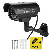 Simulated Security Camera Solar Powered Real Looking Flashing Red LED Lights Dummy Surveillance System Waterproof Deter Thieves Indoor Outdoor Use