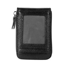 Compact RFID Blocking Credit Card Organizer Genuine Leather Security Wallet with Zipper Closure Lightweight Design for ID Business Travel
