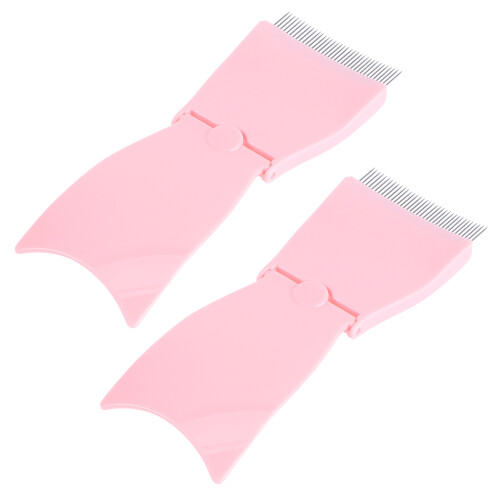 6 Pcs Portable Foldable Eyebrow Comb Steel Needle Brow Tool Pink