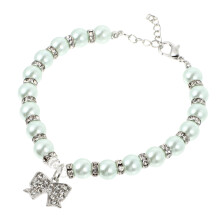 2pcs Necklace Puppy Rhinestone Neck Tie Collar Dog Pearls Necklace