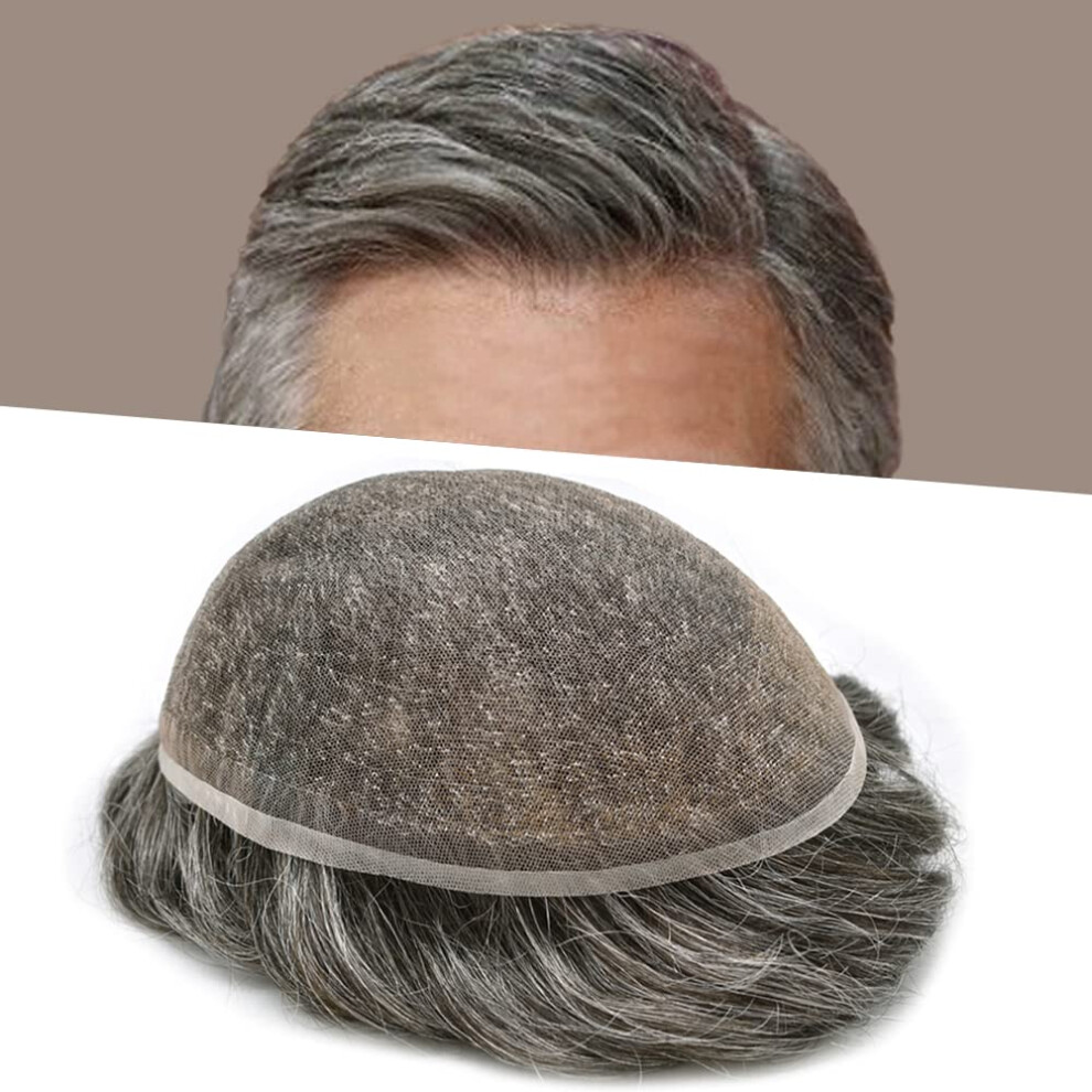 Unisex Brown/Gray Men's Toupee Full French Lace Hair System Virgin Human Hair Natural Hairline 8X10 Darkest +
