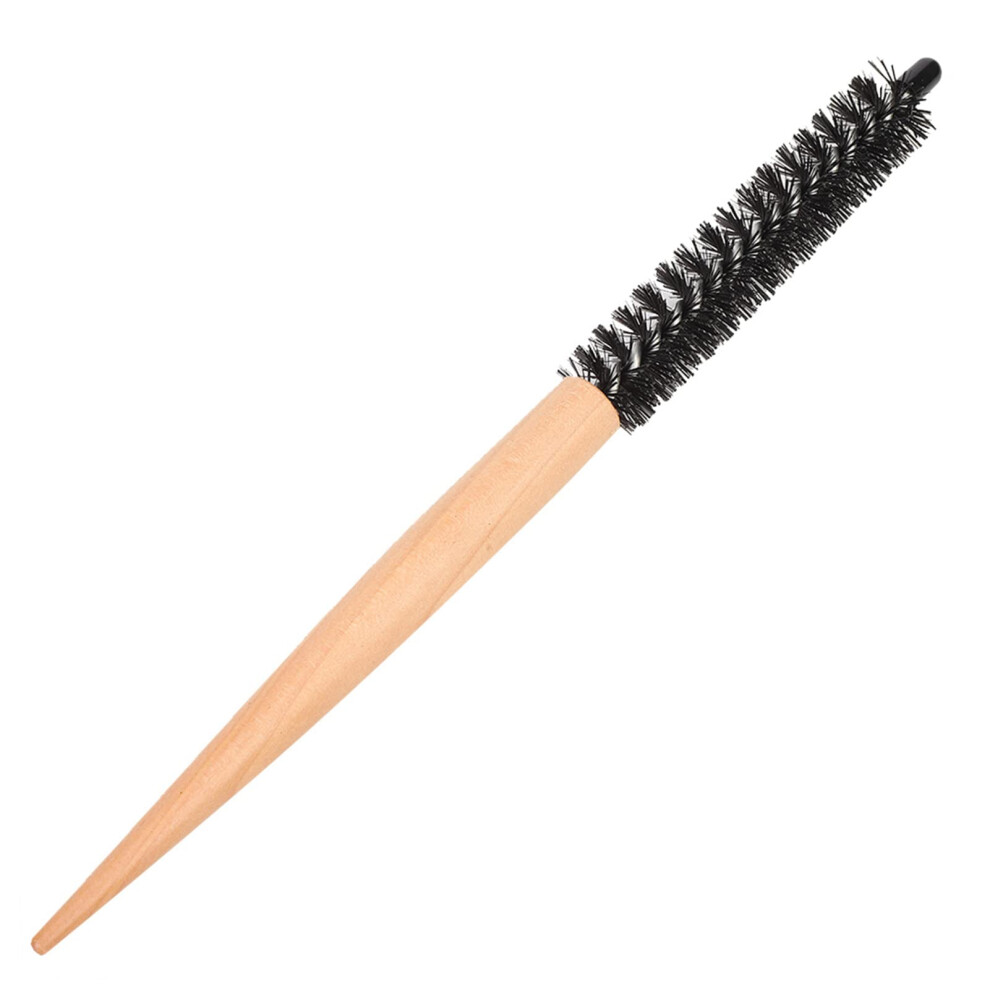 Round Hair Brush for Blow Drying with Nylon Bristles, Small Wooden Handle Volumizing Bangs Comb
