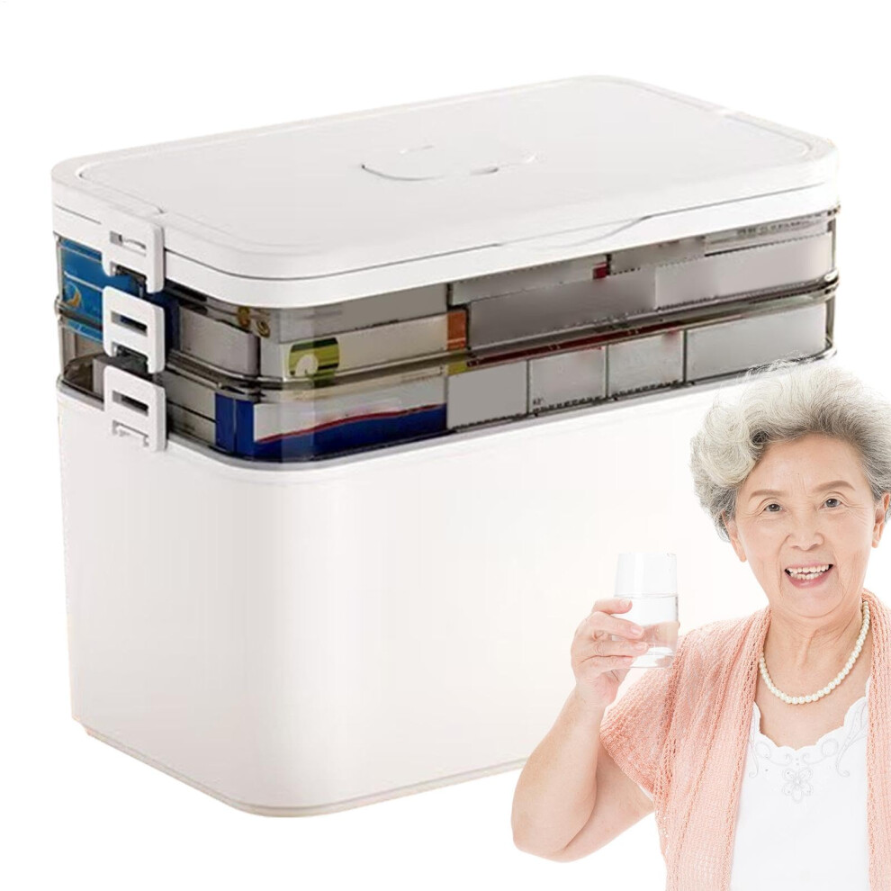 Pill Organizer Box with Clear 3Tier Compartments for Medicine Storage in Dorm or Home