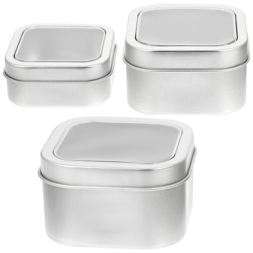 3Pièces Boîtes Carrées Argentées Pour Bougies Stockage