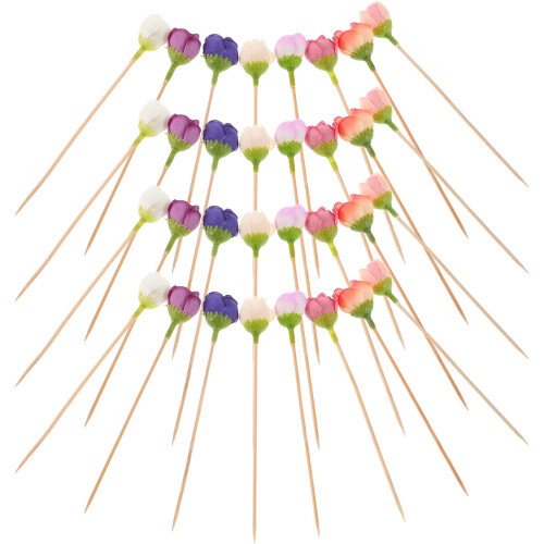 30 Cure-Dents En Bambou De Rose Pour Apéritifs Garnitures