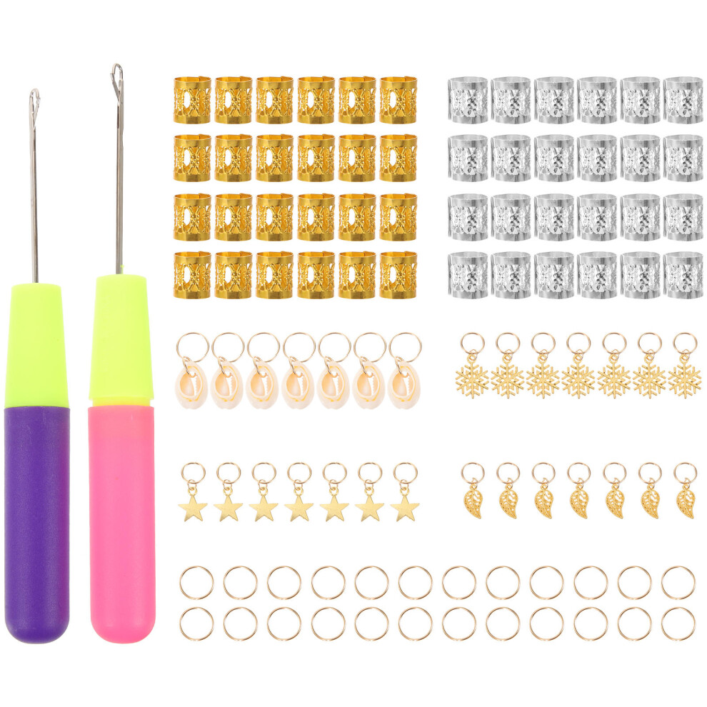 Inoomp Unisex 2 Sets Dreadlock Crochet Hair Rings Needle Hooks Braids Decorations