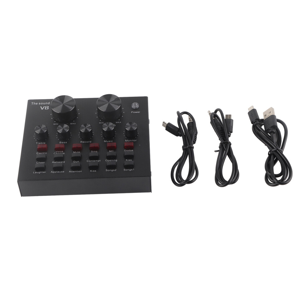 External Sound Card For Live Streaming, Voice Changer Sound Card With Multiple Sound Effects Adjustable Volume Reverb Control High Bass Tuning Microph 9176269538477