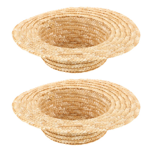4 Pcs Mini Straw Hats For Dolls Handmade Woven Round Top 1