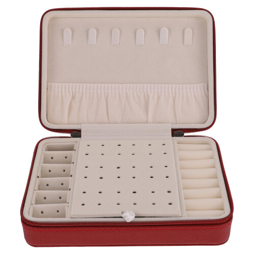 1PU Reis Sieraden Case Met Stevige PU Afwerking Donkerrode