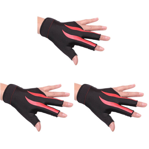 3Pcs Red Left Hand Stretchable Billiard 3-Finger Pool Cue Glove 1