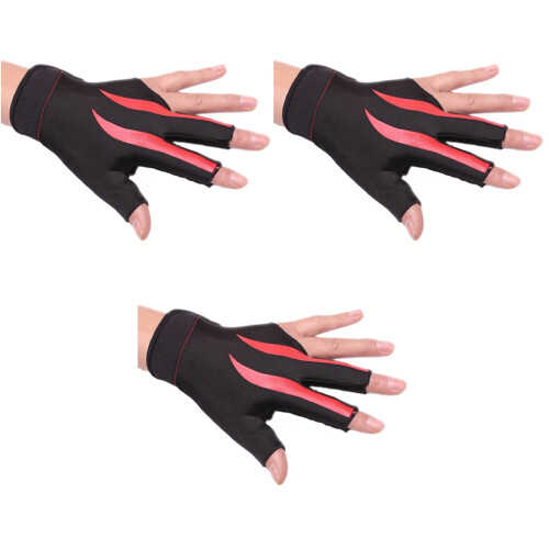 3Pcs Red Left Hand Stretchable Billiard 3-Finger Pool Cue Glove 2