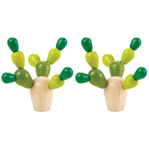 2Pcs Wooden Balancing Cactus With Building Blocks Educational Toy 1