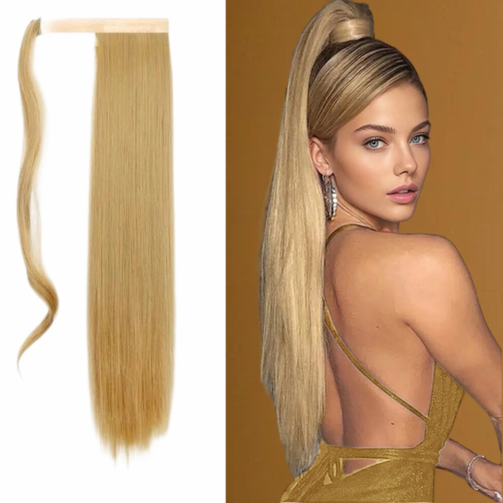 Ponytail Hair Extension Wrap Around Clip In Heat Resistant Synthetic Hairpiece for Black Women Gradient Brown
