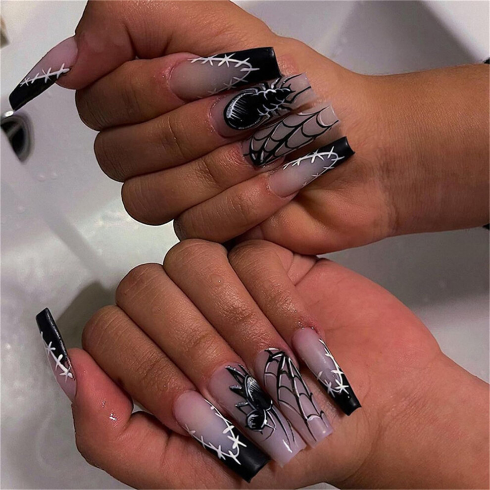 Long Ballerina Press on Nails French Tip 24pcs Fake Nails with Glue for Quick Salon Manicure