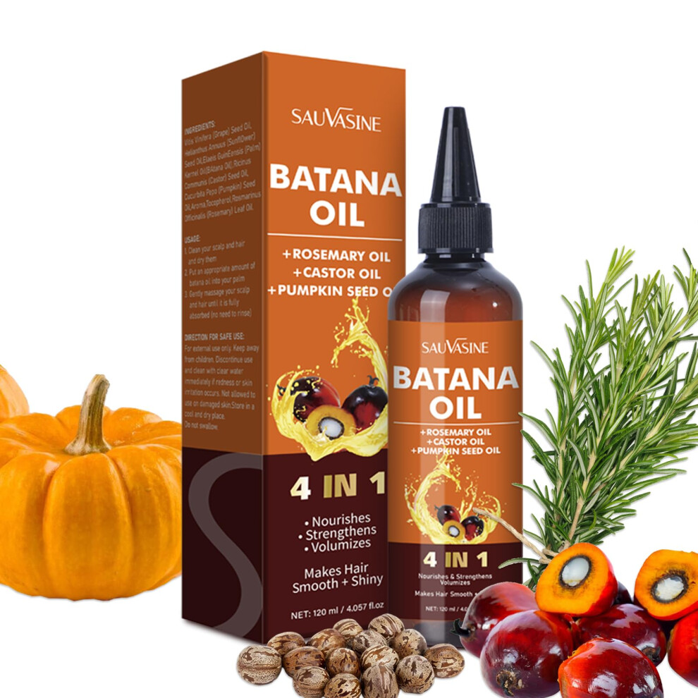 Hair Growth Oil with Batana, Castor, Rosemary, Pumpkin Seed â Deep Nourishment for All Hair Types, 4oz