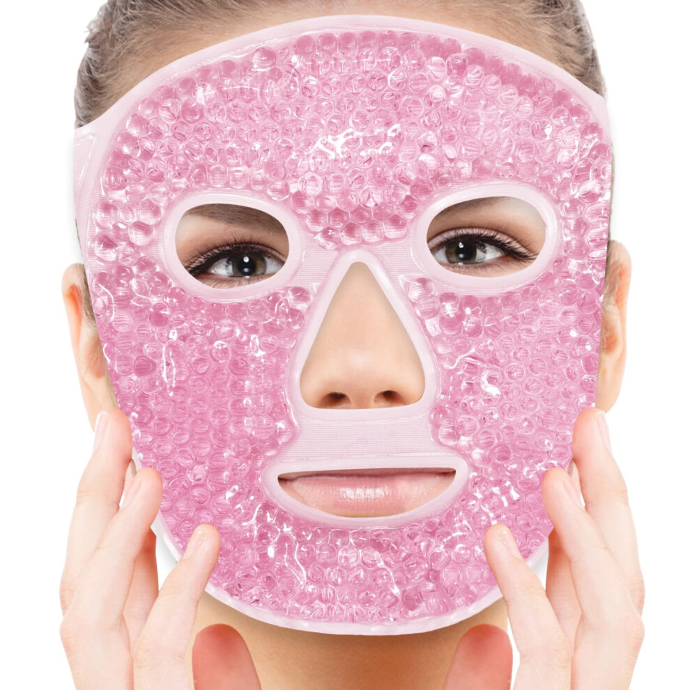 Dark/Pink Cold Eye Mask And Gel Face Mask For Circles, Puffiness, Headache Relief, Reusable Design