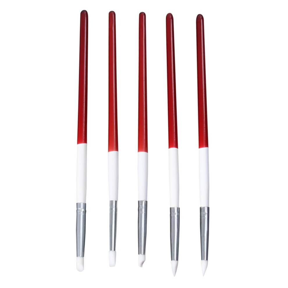 White 5Pcs Nail Art Brush Set With Five Interchangeable Heads Professional Sculpture Pen