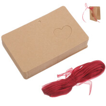 100 Pcs Kraft Paper Tags With Red Rope Hollow Heart Labels