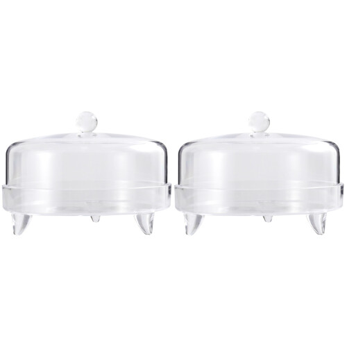 2 Sets Transparent Cake Tray With Dust Proof Dessert Cover 2