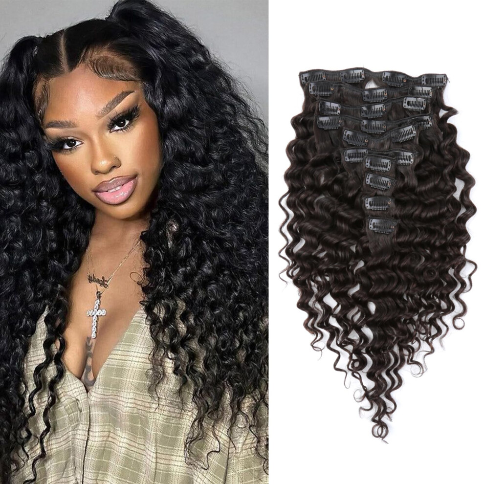 18 Inch Deep Wave Remy Clip In Human Hair Extensions 160g Thick Instant Length and Volume