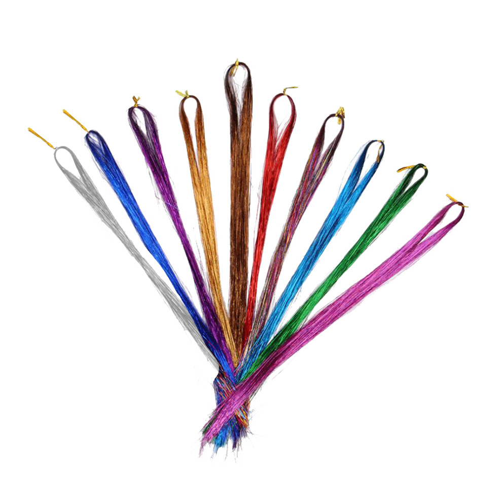 Ohphcall Unisex 20Pcs Neon Hair Extensions For Women Hair Accessories Long Straight Wigs Artificial Fake Pieces Fashionable Extensions
