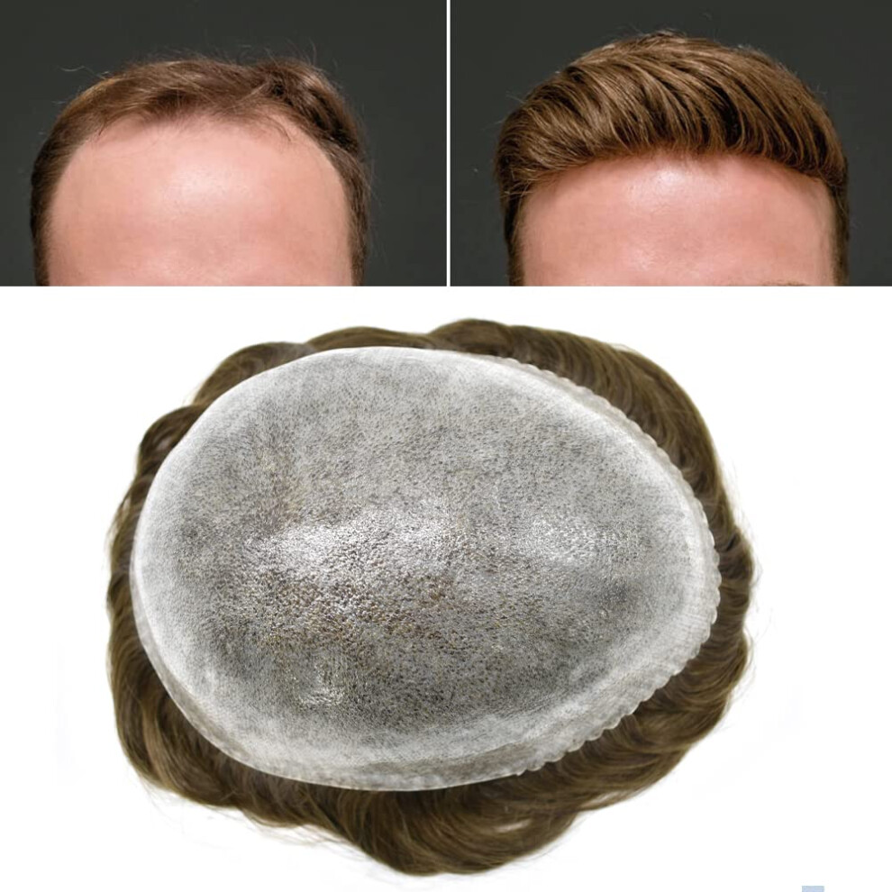 Unisex Mens Human Hair Toupee 8X10 Ash Color Knotless Pu Base Seamless Hairline 120% Density