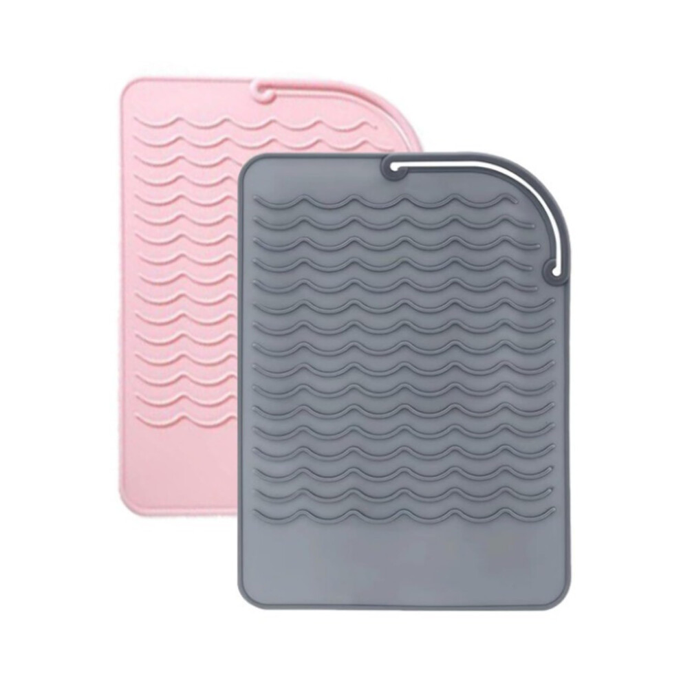 Heat Resistant Silicone Mat for Curling Irons and Straighteners, Foldable Travel Pads Gray and Pink