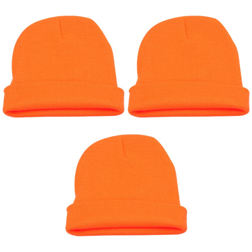 3Pcs Solid Color Knitted Wool Ski Hat For Men And Women Orange 2