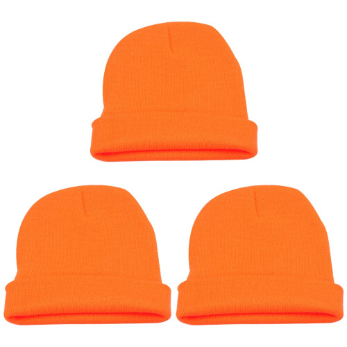 3Pcs Solid Color Knitted Wool Ski Hat For Men And Women Orange 1