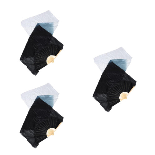 6Pcs Long Polyester Belly Dance Fans Bamboo Folding Gradient Veils 2
