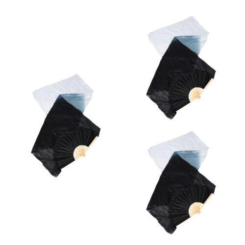 6Pcs Long Polyester Belly Dance Fans Bamboo Folding Gradient Veils 1