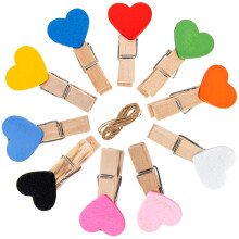 2 Sets Heart Wood Clothespins Craft Photo Clips With Hemp Rope