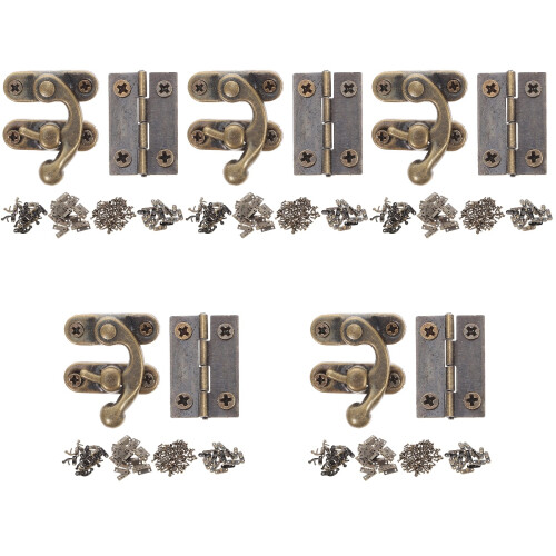 5 Sets Small Box Clasp Hardware Hinge Hasp Latch Vintage Cabinet 2