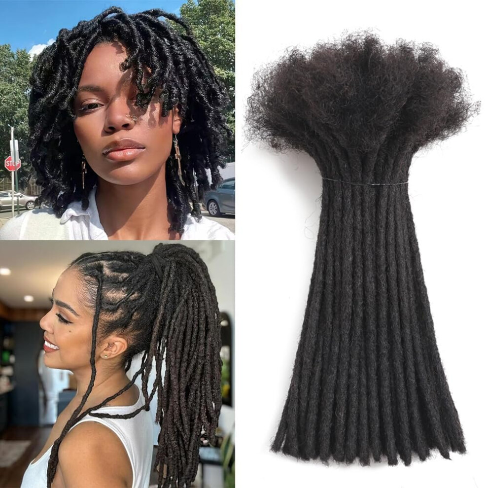 Unisex 8 Inch Human Hair Dreadlock Extensions 0.8Cm Thick Color 1B Handmade Permanent Locs For Men And Women