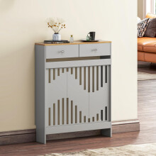 Radiator Cover with Drawers, Grey Wooden Radiator Shelf Pipe Covers Cabinet with Wavy Grill for Living Room Bedroom Hallway, 78Lx19Wx95Hcm