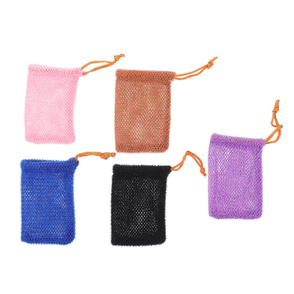 Inoomp 5Pcs Durable Mesh Soap Nets Drawstring Soap Bags For Face And Bath