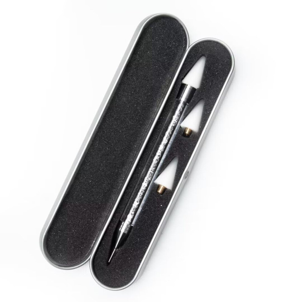 Dual Ended Nail Art Dotting Tool and Rhinestone Picker Pen with Replaceable Sticky Tips for DIY