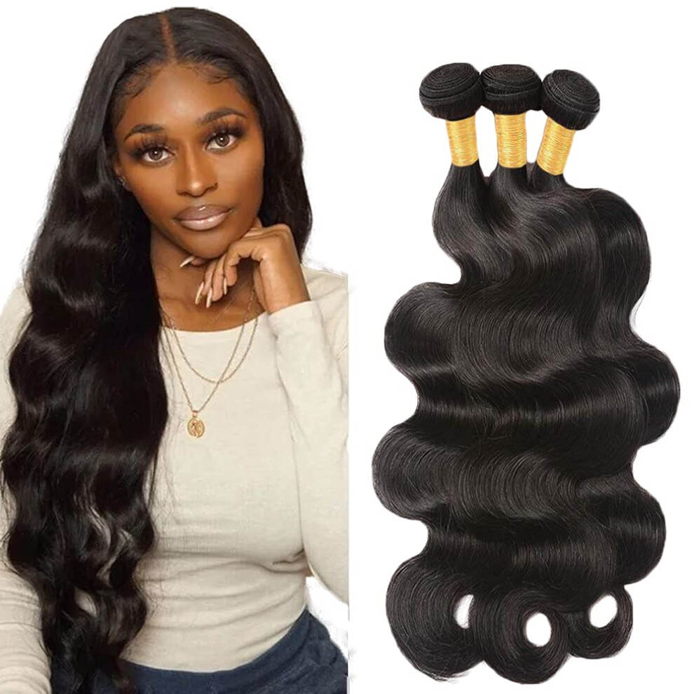 Unisex Black Brazilian Body Wave Human Hair Bundles 3Pcs 1014 Inch 10A Unprocessed Virgin Extensions 100G