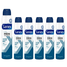 6 x 200ml Sanex Men Active Control 6 in 1 Antiperspirant 72h Deodorant Spray