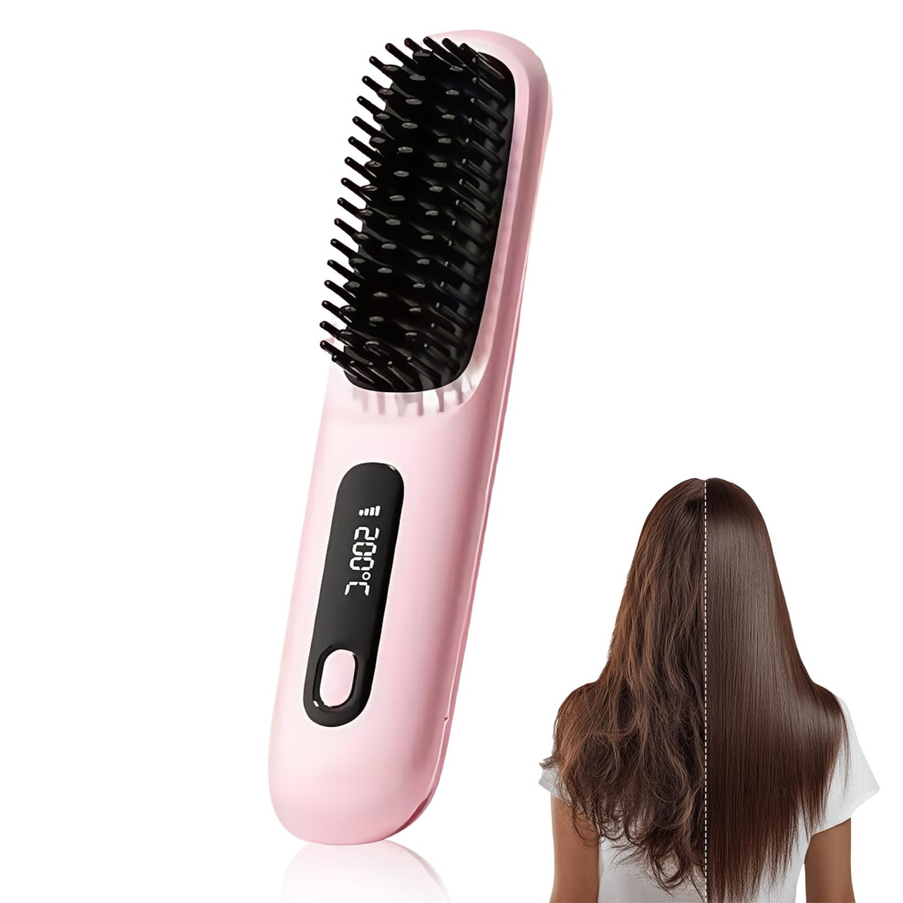 Pink Hair Straightening Brush 2 In 1 Heated Comb, 20S Fast Heating, Antiscald, Automatic Constant Temperature
