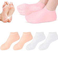 Silicone Moisturizing Spa Socks for Women Dry Cracked Feet with Anti Slip Sole, 2 Pairs Skin White