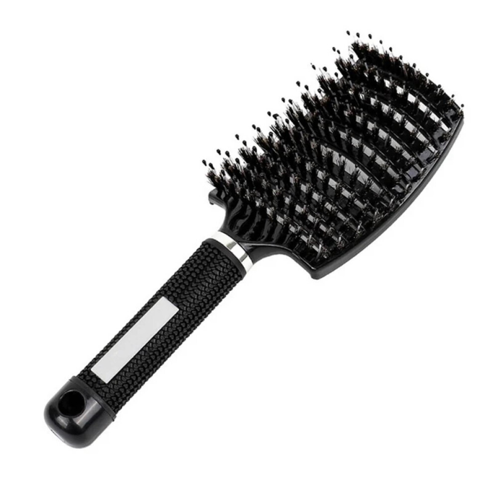 Black Detangling Hair Brush With Ergonomic Grip For Curly Hair And Scalp Massage,