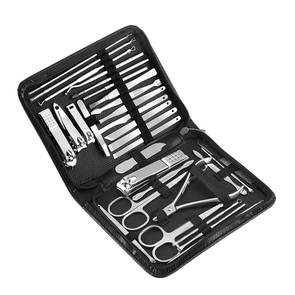 Professional Stainless Steel Manicure Pedicure Set with 30pcs Nail Clippers and Grooming Tools