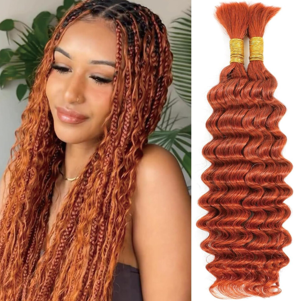 Unisex Orange Braiding Human Hair Extensions 20 Inch 350 Ginger Brazilian Virgin Bulk For Boho Braids