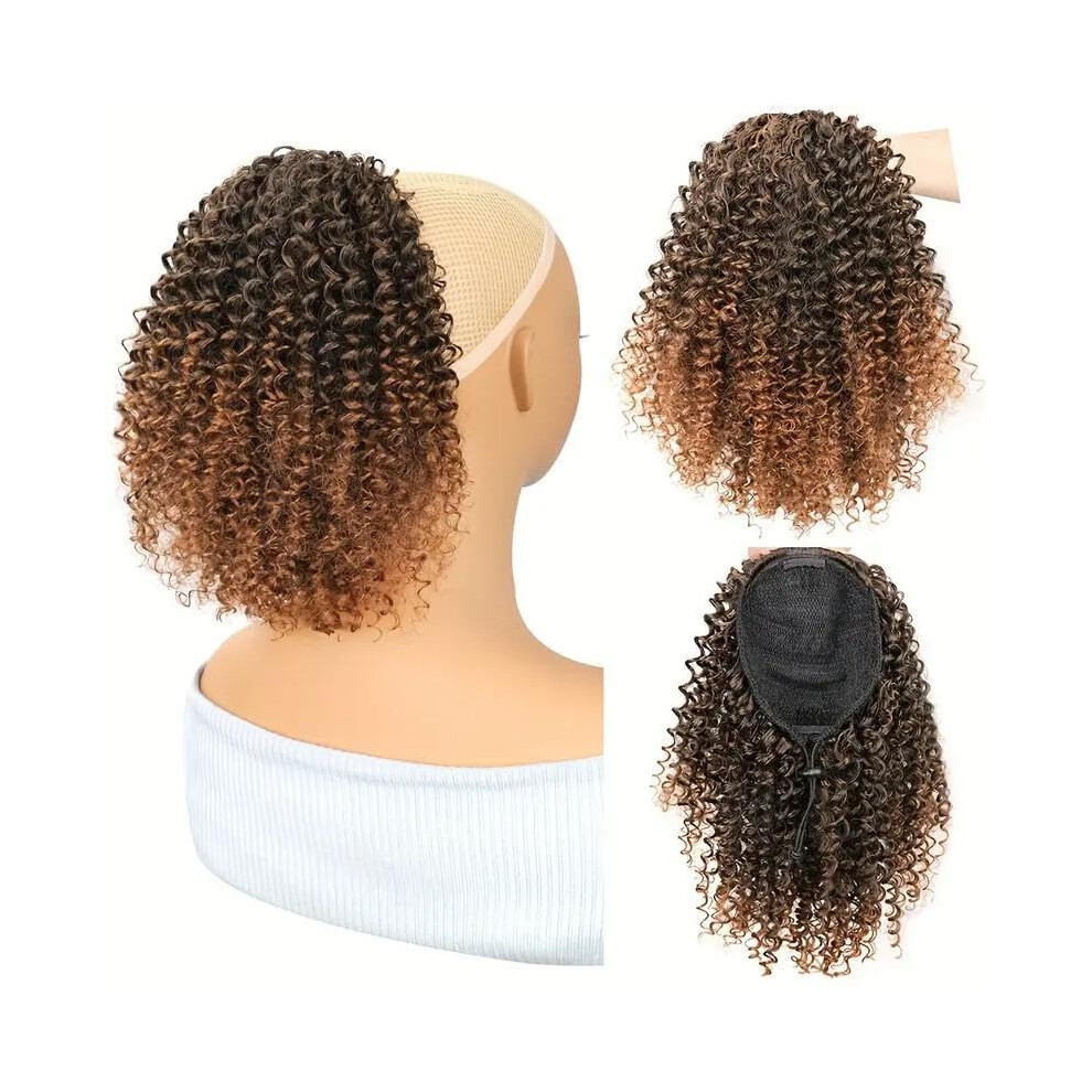 Unisex Afro Kinky Curly Drawstring Ponytail Hair Extension, 10 Inch Heat Resistant Synthetic Hairpiece T30