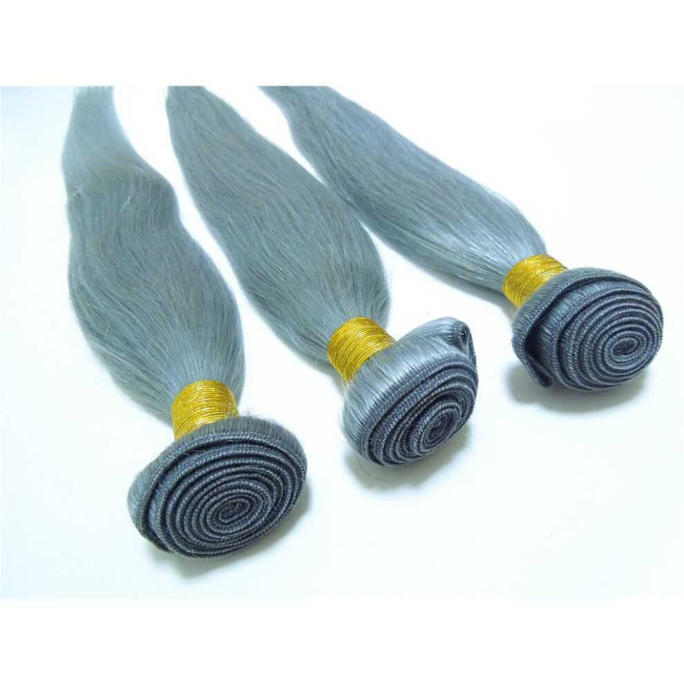 Unisex Silver Human Hair Extensions 100% Mongolian Virgin Straight 3 Bundles 1028 Inch