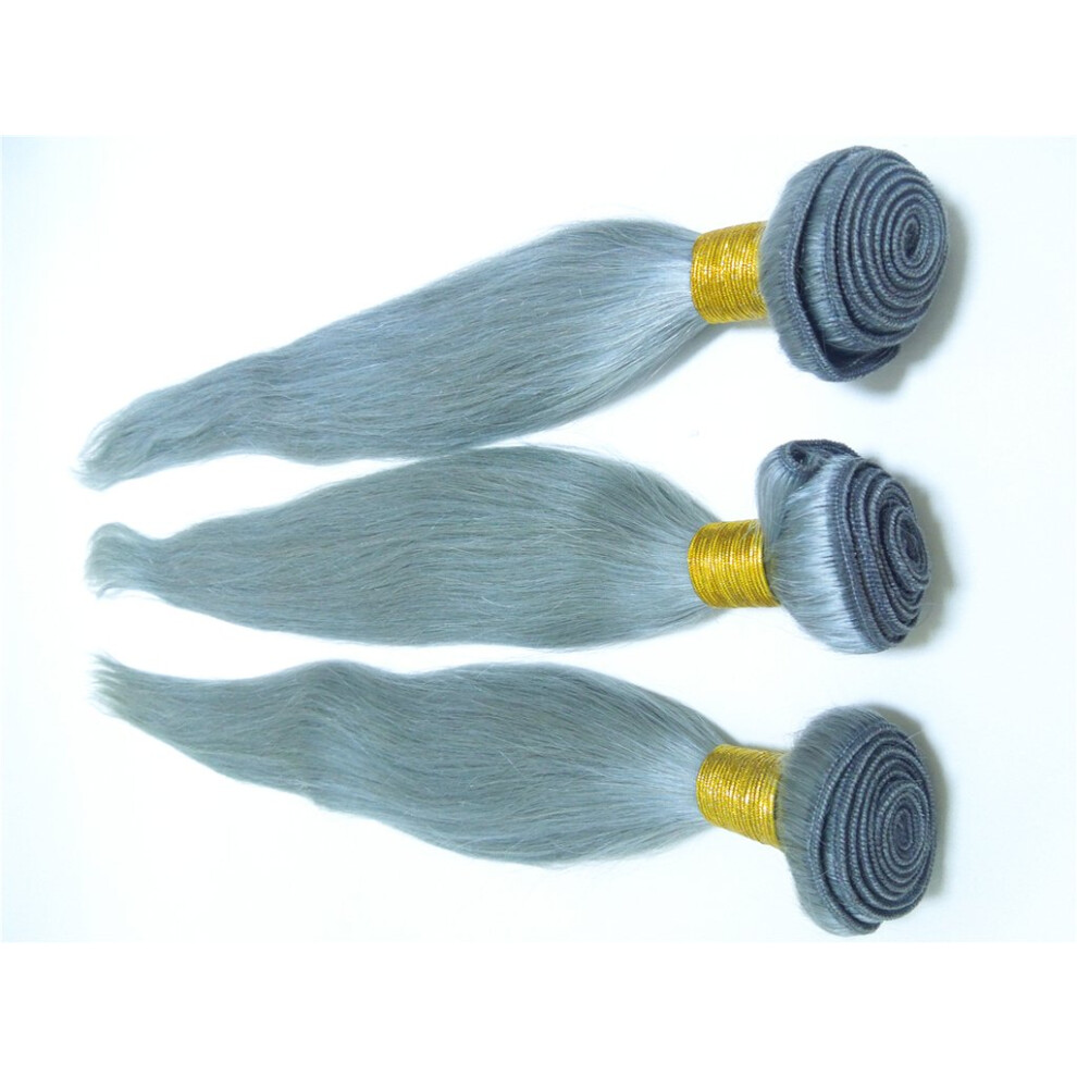 Unisex Silver Peruvian Human Hair Extensions 100% Virgin Straight Weave Bundles 1028 Inch