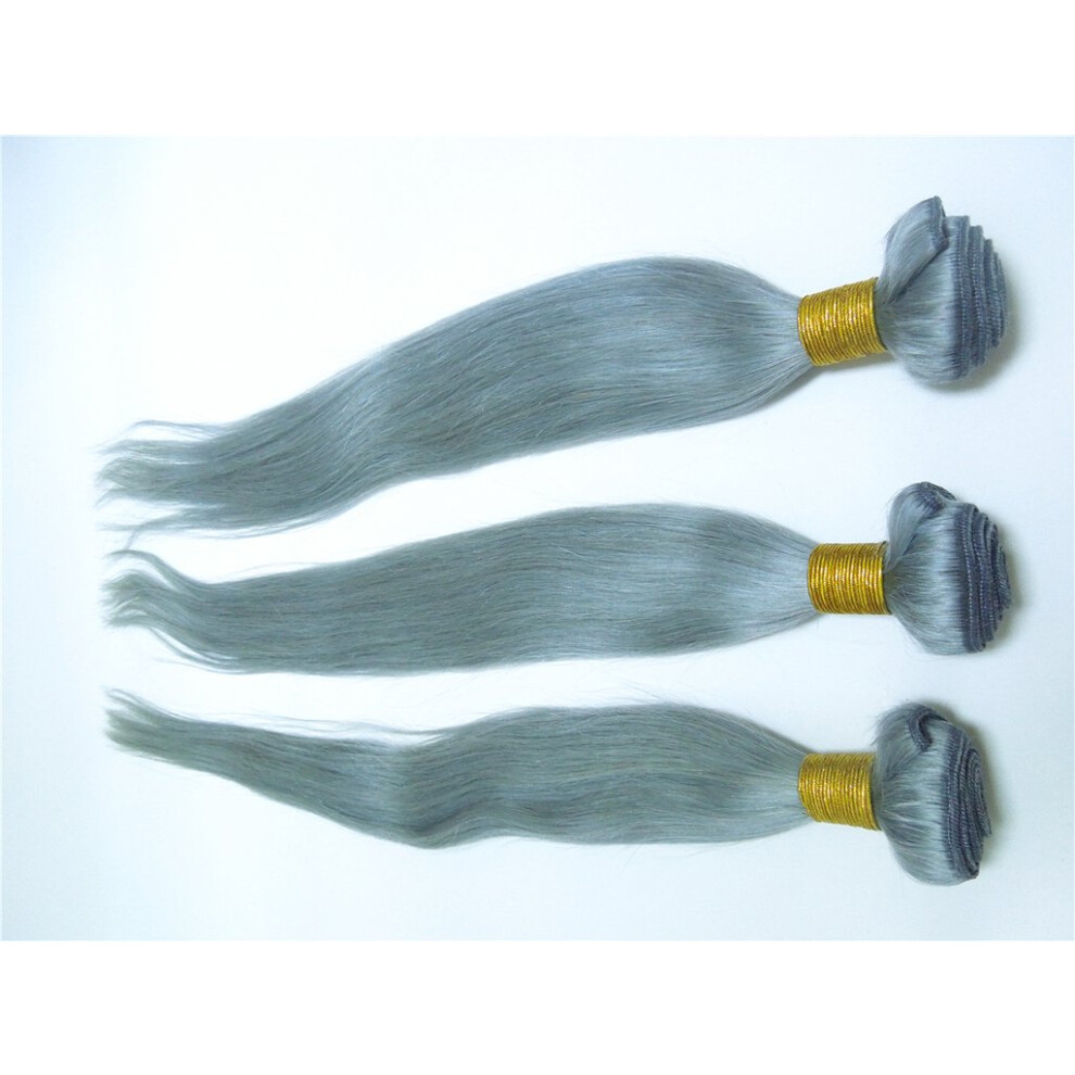 Unisex Silver Straight Human Hair Extensions 100% Virgin European Hair Weft 3 Bundles 1028 Inch