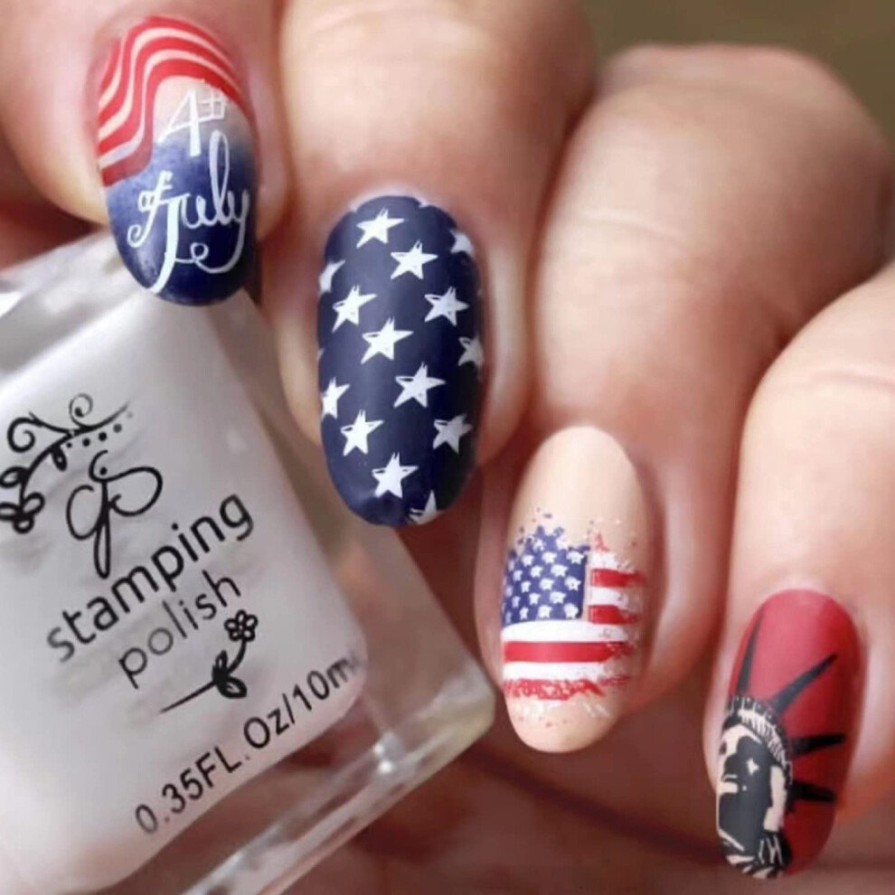 Independence Day Press On Nails Almond Shape American Flag Design with Glue Patriotic Fake Nails